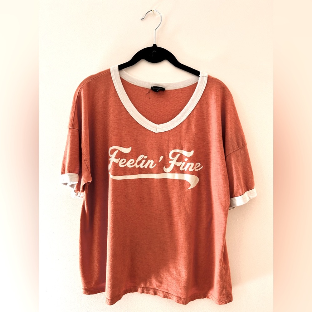 Blank Paige | Feelin’ Fine Terra Cotta Retro Tee | Size L